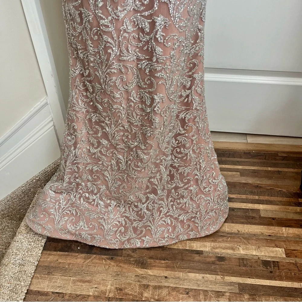 Portia & Scarlett Embellished High-Neck Halter Mermaid Gown Pink Silver Sz S - Picture 8 of 16